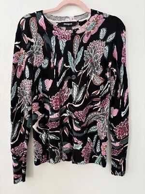 Suéter Desigual Grande Negro Floral Rosa/Verde Mezcla de Lino Foto 1 de 4