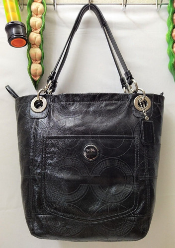 Borsa a tracolla Coach Alex Signature in pelle verniciata nera doppia maniglia