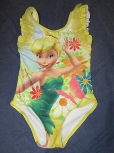 Girls DISNEY STORE 1 Piece Swimsuit w/ TINKERBELL - Sz 5/6 - Yellow w/ Ruffles - Picture 1 of 2
