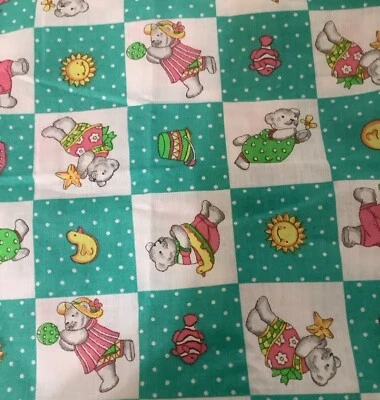Novelty Playing Polar Bear Fabric ~White Turquoise Patch Concord Kesslers 1 Yard - Image 1 of 4