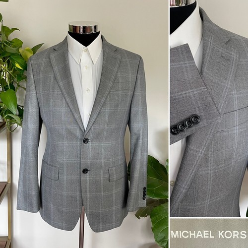 Giacca cappotto sportivo Michael Kors uomo due bottoni grigio blazer misto poli taglia 38R