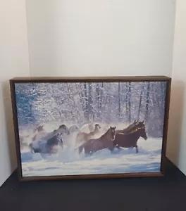 Vintage Bruce McGaw Running Horses In Snow Trees Wood Framed 16"×11"×2" - Picture 1 of 17