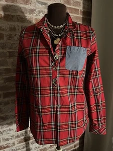 New! Tommy Hilfiger Red Plaid 100% Cotton Button Front Shirt Top Women’s Size XS - Picture 1 of 7