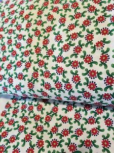 BARB'S KITCHEN Avlyn Fabrics BTY White, Red Green Flowers POSSIBILITIES Cotton