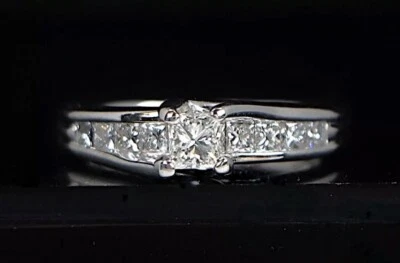 $3,150 14K White Gold 1.00ct Princess Cut Diamond Channel Engagement Ring 5.75 - Image 1 of 4