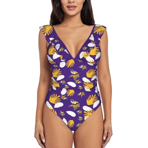 Minnesota Vikings Women's Ruffle One Piece Swimsuit Hawaiian Printed Swimsuit Cover