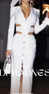 Women’s white polyester bodycon dress. Elegant fitted silhouette evening gown - Picture 1 of 16