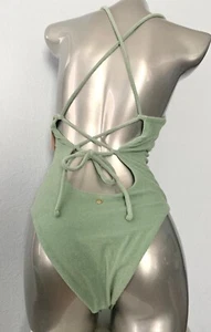 Victorias Secret Nwt Sage Green Terry Lace Up One Piece Swimsuit - Picture 1 of 5