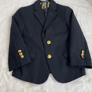 Nautica Boy’s Navy Blue Blazer Jacket Brass Anchor Buttons Year Round Size 4 EUC