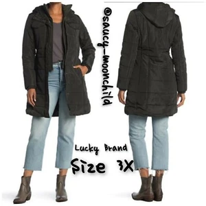 NEW Lucky Brand Women's Plus Size 3X Black Puffer Long Coat Jacket Winter Warm - Picture 1 of 10