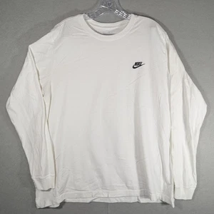 Nike Camicia Uomo 2XL Bianca Manica Lunga Logo Swoosh Girocollo Cotone T-shirt 363282-10A - Foto 1 di 9
