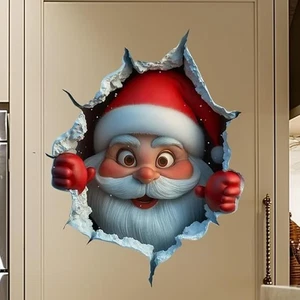 3D Wall Sticker Large Santa Claus Break Through Decal - Picture 1 of 4