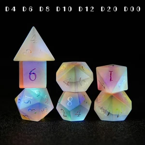 Bunte Edelstein RPG Würfelset Dnd DSA Rollenspiele Roll W4 W6 W8 W10 W00 W12 W20 - Picture 1 of 10