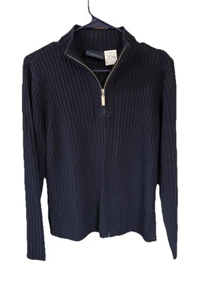 Suéter para mujer LIZ CLAIBORNE 1/4 cremallera manga larga azul marino mezcla lana de cordero PS Foto 1 de 3