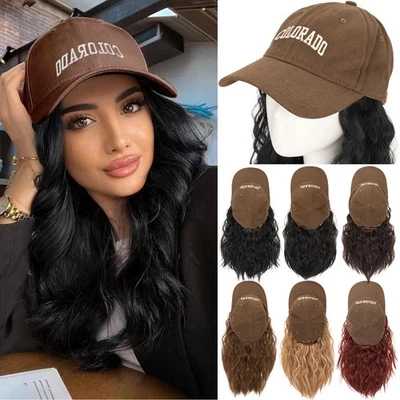 Chapéu de beisebol 8” cabelo sintético anexado para mulheres peruca boné cabelo ondulado boné marrom EUA - Imagem 1 de 4