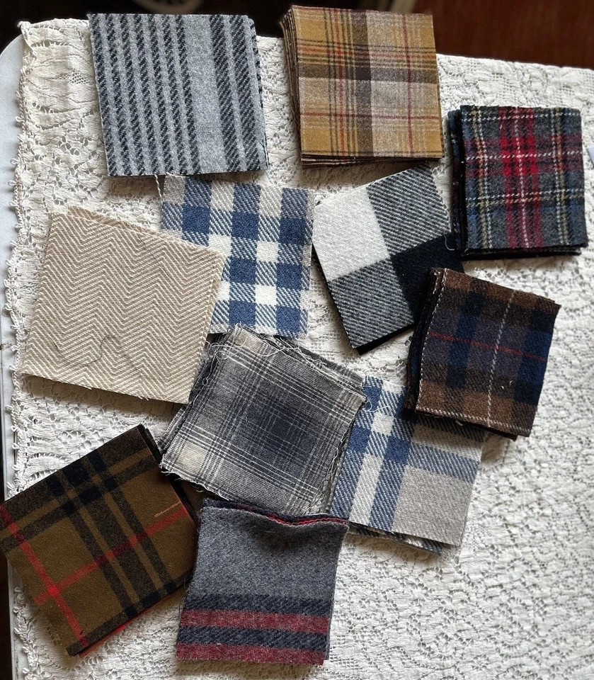 Paquete de dijes de lana ¡LOTE 84 cuadrados! Surtido CUADROS-CHEQUES-RAYAS-ESPIGA 5 pulgadas Foto 1 de 4