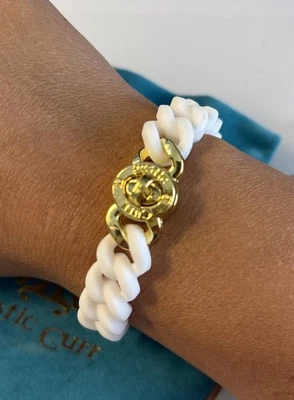 Brazalete Rústico Blanco Grueso Eslabones Brazalete Tono Dorado Cierre Mujer Nuevo Foto 1 de 4