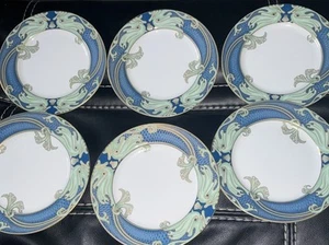 Vintage Fitz & Floyd Green Dolphin Street Set Of 6 Salad/dessert Plates 7.25” - Picture 1 of 13