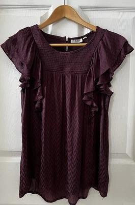 Blusa Meadow Rue de Anthropologie Mujer Talla 4 Pequeña Berenjena Volantes Manga Gorra Foto 1 de 4