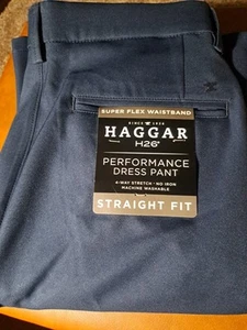 Mens Haggar Navy H26 Flex Waist 4 Way Stretch Straight Fit - Picture 1 of 4