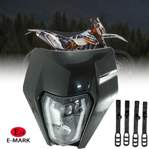 E24 For KTM EXC XC MXC 250 450 520 525 530 Dirt Bike LED Headlight Black Fairing - Picture 1 of 12