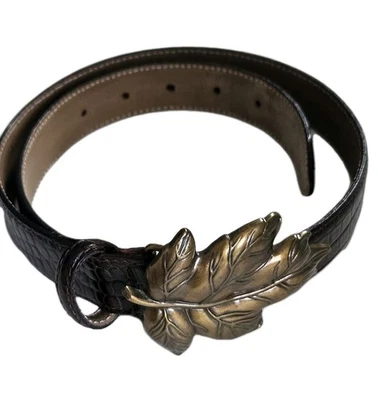 Cinturón Talbots Marrón Italiano Cocodrilo Cuero Repujado Latón Hoja Hebilla Talla Mediana  Foto 1 de 4