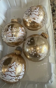 Krebs Vetro Decorazioni Natalizie Oro/Glitter Scatola da 4 Made In USA Vintage - Foto 1 di 11