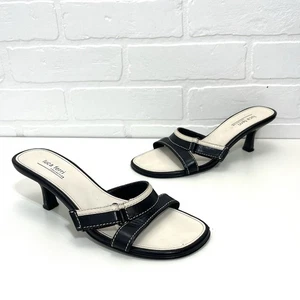 Wmns 7.5 Luca Ferri Leather Slip On Kitten Heels Slide Sandals Shoes Adjustable - Picture 1 of 9