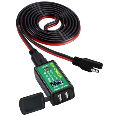 Waterproof Motorcycle SAE to Dual USB Charger 2.4A Cable Adapter For GPS Phone - Imagen 1 de 4