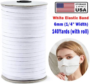 6mm White Elastic Band (1/4" Width) 140Yar for Masks, Clothes  Bed spread DIY - Picture 1 of 6