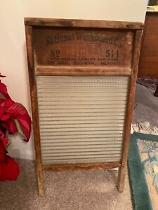 Vintage National Atlantic Washboard Co. No.511 Wood Ribbed Glass