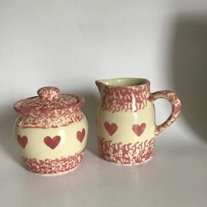 Henn Workshop Retired Pink (Rose) Creamer and Sugar Bowl w/ Lid - Picture 1 of 5
