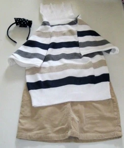 GYMBOREE Size 10 Khaki Moleskin Skort & L(10-12) Striped Sweater w/Bow Headband - Picture 1 of 7