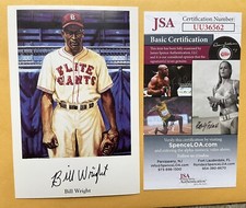 Negro leagues  Bill Wright D) Autographed Ron Lewis #1 PC Nr mint JSA Authentics