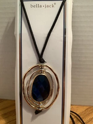 Lovely Bella Jack Gold & Silver Tone Royal Blue Faceted Pendant Necklace - Image 1 of 4