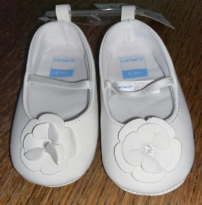 NUEVO CON ETIQUETAS Zapatos de Vestir Carter's Bebé Niña Blanco Talla 6-9 Meses Infantil Correa Elástica Foto 1 de 4