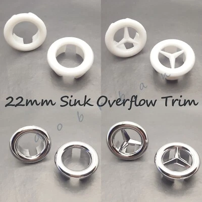 2x Hole Overflow Cover Chromed White Trim Finish Bathroom Basin Ceramic Sink - Image 1 of 2