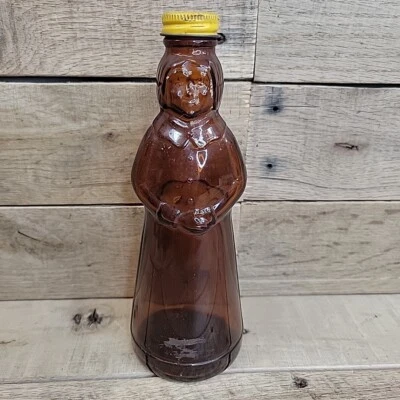 Vintage Amber Mrs. Butterworth Female Shaped Syrup Bottle Yellow Metal Cap 10” - Image 1 of 4