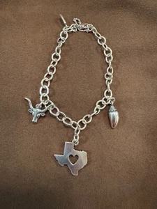 James Avery Forged Link Texas Theme Bracelet with 3 charms - Picture 1 of 7
