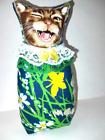 KITTEN Cat doll, HANDMADE, winking kitty, butterfly, flowers, Summer, Blue