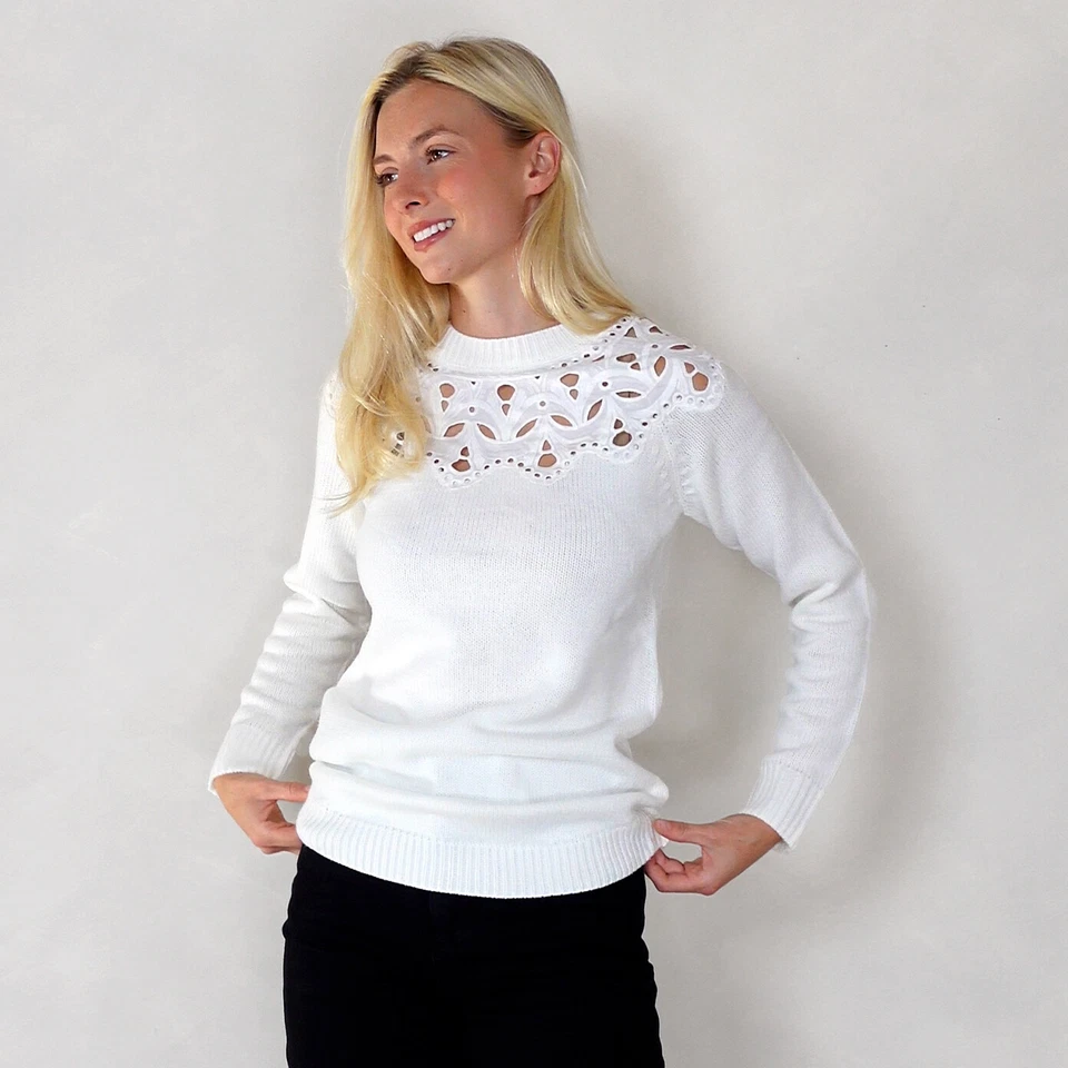 Size 6 to 24 Ex Dorothy Perkins Lace Cut-out Chest White Knitted Jumper - Image 1 of 4