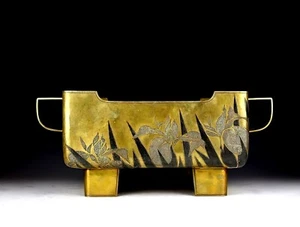 Japanese Vintage Gold Plated Silver inlaid Bronze Vase by Masuda Mitsuo - Picture 1 of 10