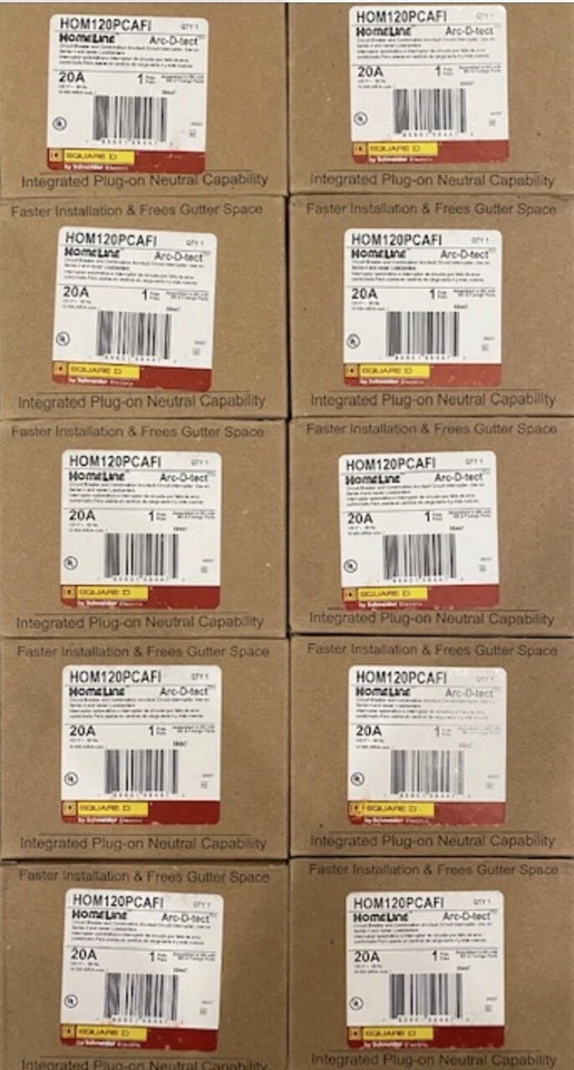 10PCS SQUARE D HOMELINE HOM120PCAFI HOM120PCAFIC 20A AFCI PLUG ON NEUTRAL NEW