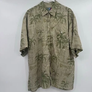 Hilo Hattie Hawaiian Shirt Men Large Beige Vintage Silk Button Up Tropical Beach - Picture 1 of 9