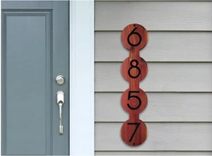 Modern Address Sign Vertical Custom Carved Wood House Number Plaque Mid Century - Picture 1 of 7