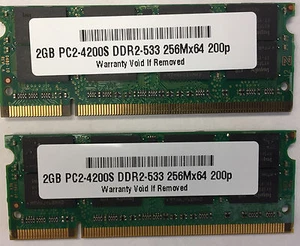 4GB 2x 2GB PC2-4200 Laptop Memory RAM DDR2 533 SODIMM Acer Dell Lenovo HP - Picture 1 of 1