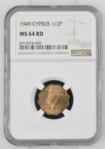 Cyprus 1949 Half Piastre Coin NGC MS64 RD #4005 - Picture 1 of 2
