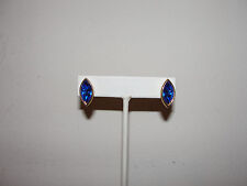 blue single crystal navette shape earrings posts 5/8" x 5/16"