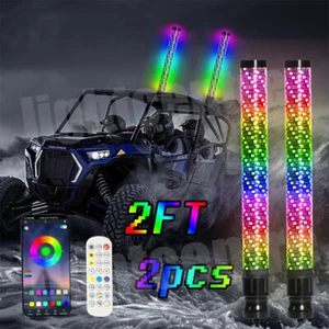 2FT Fat LED Spiral Whip Lights RGB Chasing Flag Warning Light For ATV UTV Can-am - Picture 1 of 16