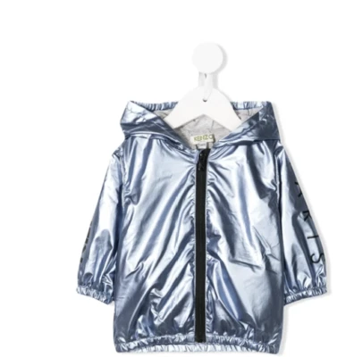 KENZO Babies' Metallic Hooded Jacket In Blue size 1A/74 - Image 1 of 4